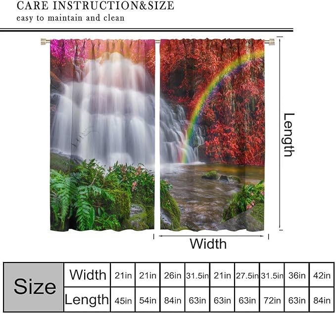 Waterfall Blackout Curtains, Nature Landscape Forest Mountain Waterfall Scenery Scene Print Pattern Window Drapes, for Bedroom Living Room 84" W X 84" L