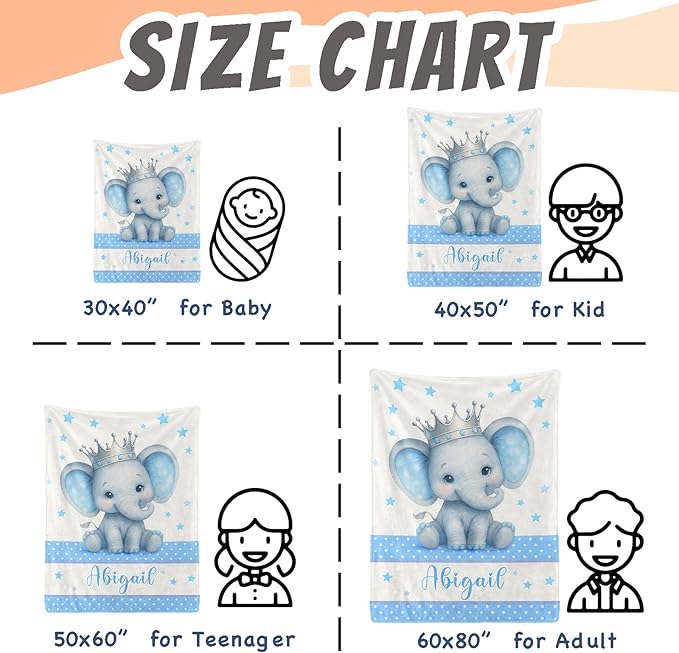 Personalized Baby Blanket for Boys Girls Ultra Soft Cozy Custom Baby Blanket with Name Flannel Elephant Blanket Personalized Gifts for Kids Infant Newborn Baby for Birthday Baby Shower Christmas
