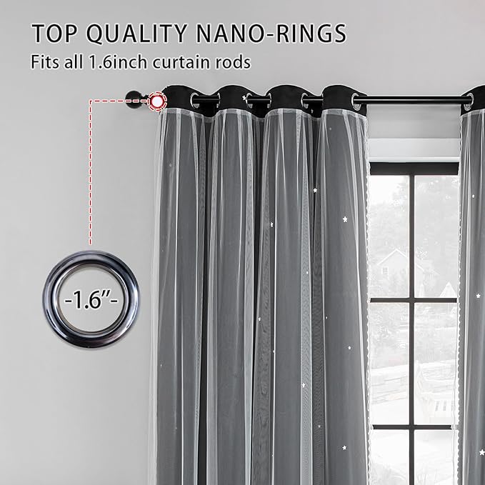 XiDi Black Out Curtains for Bedroom, Curtains for Girls Bedroom Decor, Unicorn Curtains for Kids Room, Black and White Curtains for Living Room 96 inchs Long 52 inches Wide 2 Panel Black