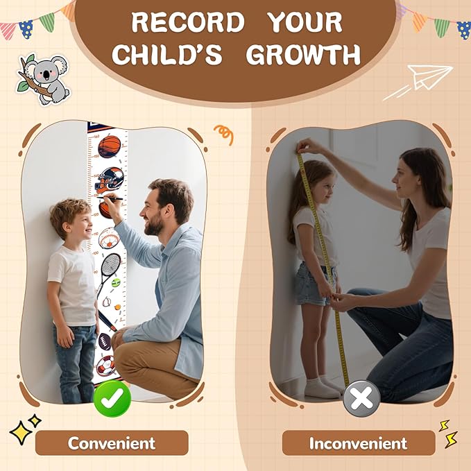 Personalized Name Kid Growth Chart for Wall, Flower Canvas Growth Chart Removable, Waterproof Height Chart for Kids Boys Girls Toddler, Playroom Wall Decor Height Measurement for Wall