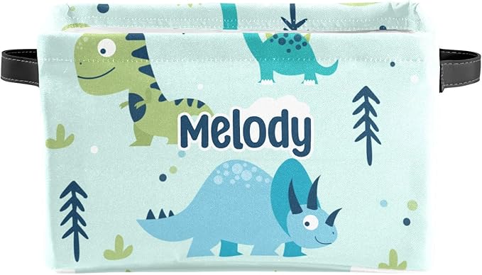 Deven Dinosaur Green Blue Personalized Large Storage Baskets for Organizing Shelves with Handle,Closet Decorative Storage Bins for Bathroom,Nursery,Home