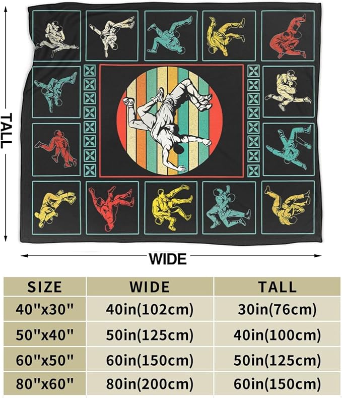Wrestling Fleece Blanket Sports Wrestle Throw Blankets for Girls Boys Super Soft Warm Flannel Vintage Colorful Throws Gifts for Men Women Cozy Fuzzy Plush Stuffed Couch Bed Bedding Decor 60"x50"