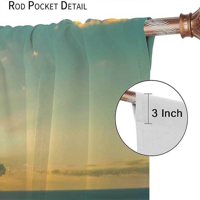 Ocean Beach Curtains,OceanMorning Sunrise Hawaiian Seaside Scene Pattern Blackout Print Home Bedroom Living Room Window Treatments 2 Panel Set 55x63 Inch
