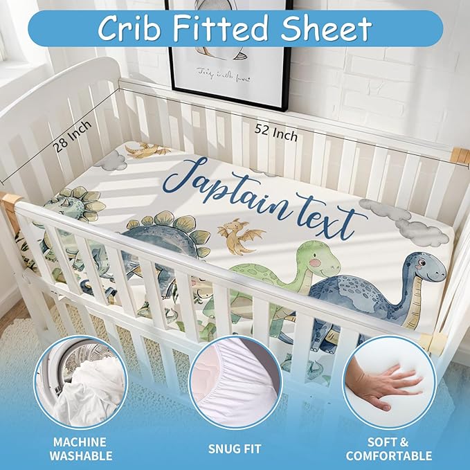Personalized Baby Crib Bedding Set with Name, 5 Pcs Dinosaur Crib Bedding Set for Boys Girls, Double Layer Nursery Crib Set for Infant Toddlers, Ideal Gift for Newborns Kids New Parents