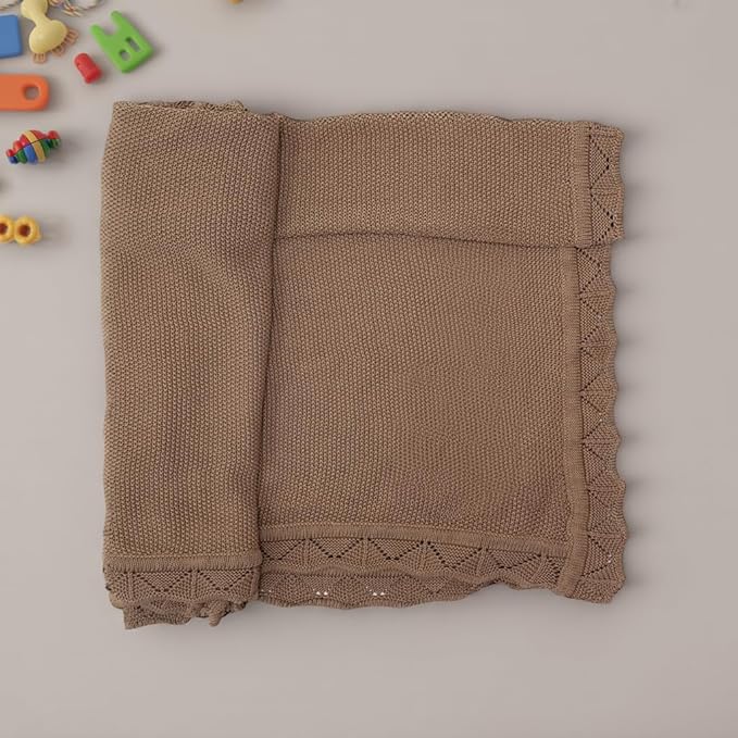 Baby Knit Blanket Soft Breathable Cotton Scallop Border Blankets Newborn Knitted Blanket Swaddle Blankets Gifts for Baby Newborn Toddler Shower Boy Girl New Mom Birthday Christmas Mocha 30x30