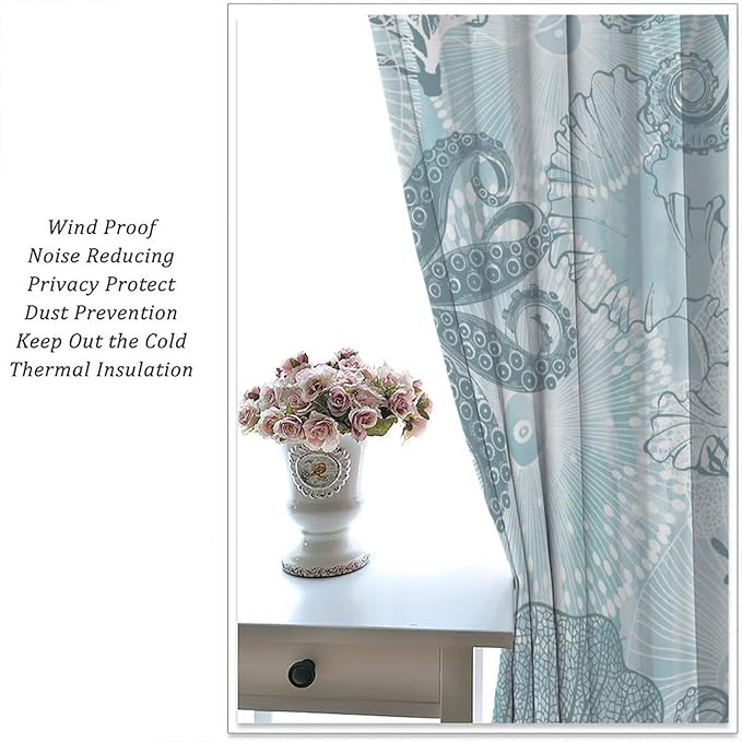 Coastal Window Curtains,Nautical Beach Themed Thermal Insulating Blackout Curtain for Living Room, Bedroom Set 2 Panels,42x54 Inches