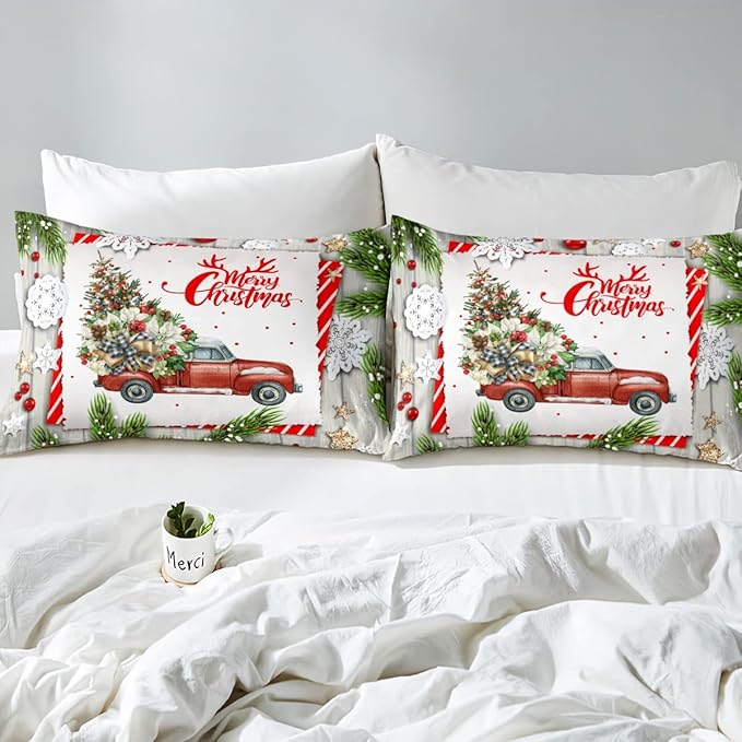 Christmas Kids Bedding Set Christmas Tree Racing Car Duvet Cover for Boys Children Teens Bedroom Decor Snowflake Xmas Theme Comforter Cover Set New Year Bedspread Cover Full Size with 2 Pillow Case