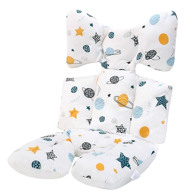 Baby Seat Pad Liner for Stroller–Soft and Breathable，3D Air Mesh Cotton Universal Baby Stroller Cushion (Planet White)