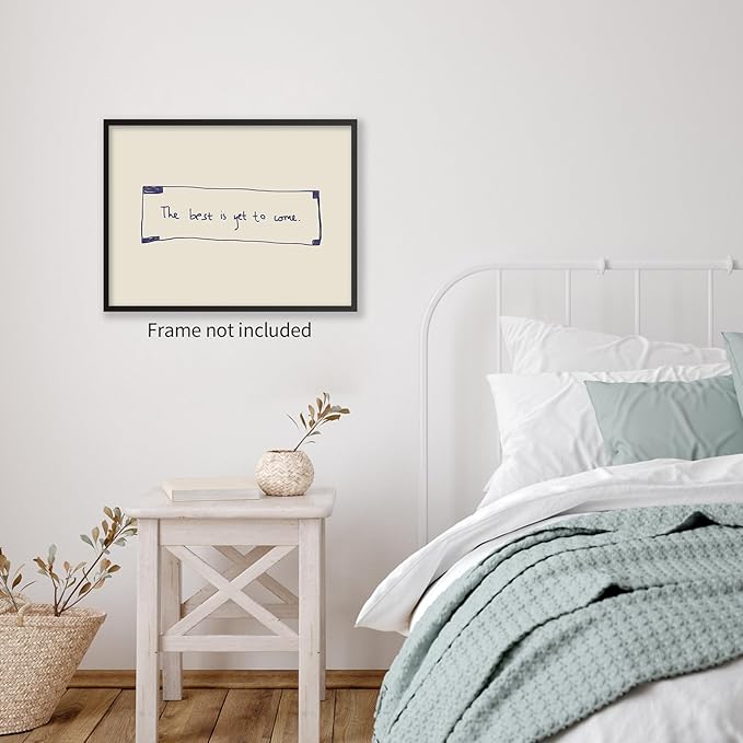 The Best Is Yet To Come Wall Art Blue and White Inspirational Affirmations Quotes Poster Funky Minimalist Horizontal Canvas Prints for Living Room Dorm Wall Decor 24x36 inch Unframed
