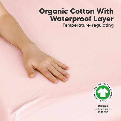 2-Pack Pack and Play Sheets, Waterproof Mini Crib Sheets Fitted - Organic Cotton Pack N Play Sheets for Graco Pack and Play Mattress, Playard Baby Crib Sheets, Neutral for Boy,Girl,Toddler (Mist Rose)