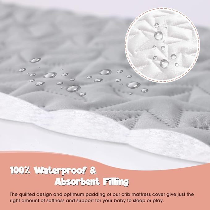 Waterproof Crib Mattress Protector Pad - 2-Pack Fitted Sheets - Soft Quilted Toddler Mattress Covers for Standard Baby Crib