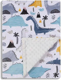 Baby Blanket for Boys Girls Soft Minky with Double Layer Dotted Backing, Color Dinosaurs Printed 30 x 40 Inch Receiving Blanket