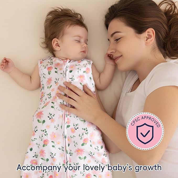PHF Soft Baby Sleep Sack 6-12 Months 100% Organic Cotton Wearable Blanket, 2-Way Zipper 0.5 TOG Toddler Sleeping Sack 3 Pack, Comfy Sleep Bag for Baby Girls, Pink Floral (Medium)