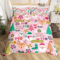 Feelyou Kids Pink Merry Christmas Bedding Set Full Merry Christmas Tree and Snowman Duvet Cover for Bedroom Decor Xmas Comforter Cover Set Snowflake Holiday Bedspread Cover with 2 Pillow Case
