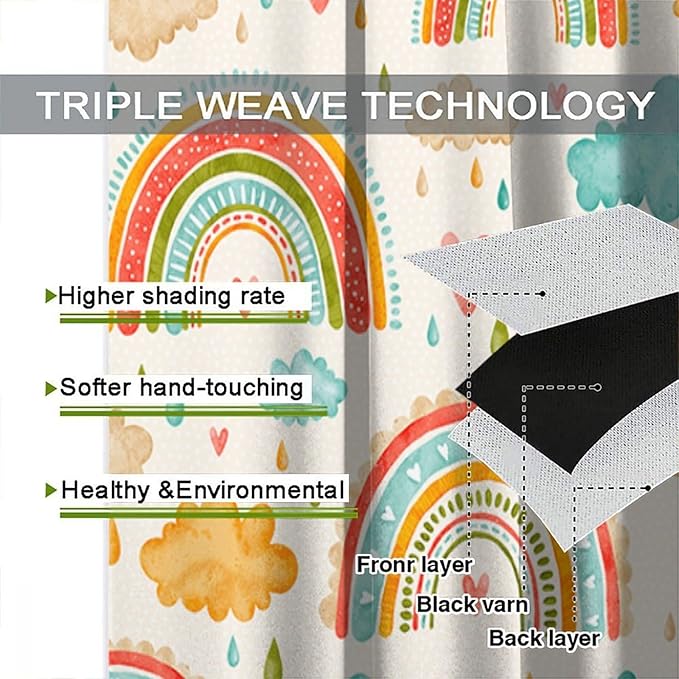 Boho Rainbow Curtains for Kids Nursery Colorful Floral Sun Star Clouds Pastel Bohemian Pattern Print Window Drapes for Girl Bedroom Living Room Kitchen Decor,2 Panel Set,63Wx63H Inch Blackout