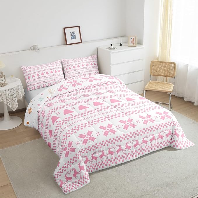 Feelyou Christmas Bedding Set for Kids Boys Girls Twin Size Xmas Deer Elk Decor Comforter Set Ultra Soft Winter Comforter Xmas Snowflake Duvet Quilt Bedroom Decor Christmas Decor Quilt