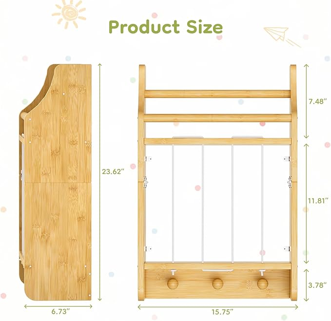 Wall-Mounted Kids Bookshelf, 2-Tier Bamboo Floating Nursery Book Shelf, Picture Ledge Shelf for Wall Decor and Storage, Hanging Toy Shelf Organizer for Baby Rooms Playroom Bedroom
