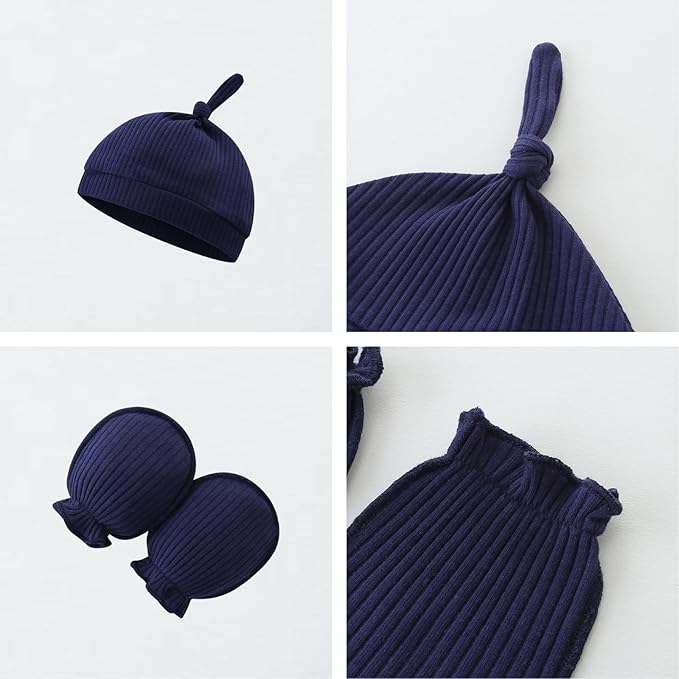 Baby Romper with Baby Mittens & Newborn Hats Footless Long Sleeve Solid Onesie Hi Im New Here