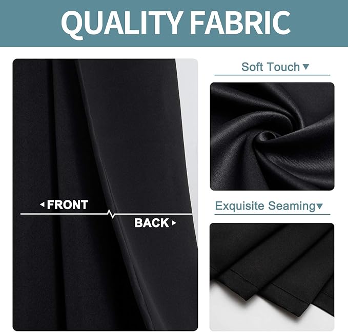 ChrisDowa Blackout Curtains 70 inches Wide for Bedroom - 2 Panels Set Extra Wide Grommet Thermal Insulated Room Darkening Curtains for Living Room (Black, 70 x 63 Inch)