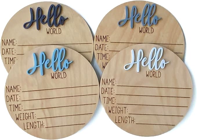 Hello World Newborn Sign, Baby Announcement Sign, Birth Announcement Sign, Hello World Nursery Sign, Baby Hospital Sign, Photo Prop for baby girl boy - (Dusty Blue)