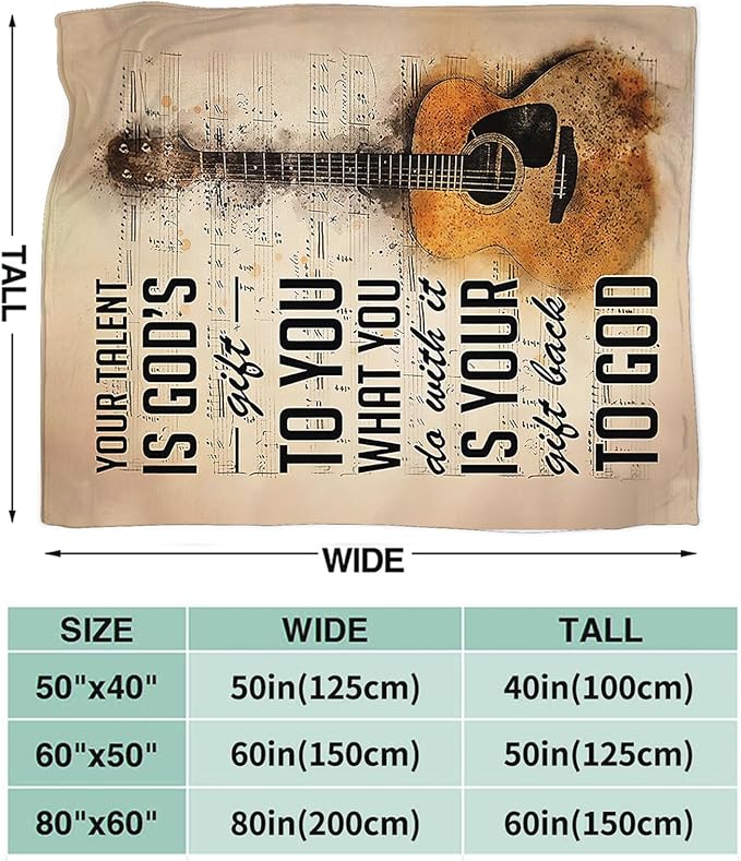 Tijuboni Guitar Music Throw Blanket Guitar Gifts for Girls Boys Women Men Kids Adults Soft Flannel Fleece Blanket for Couch Sofa Bed Home Decor 50"x60"