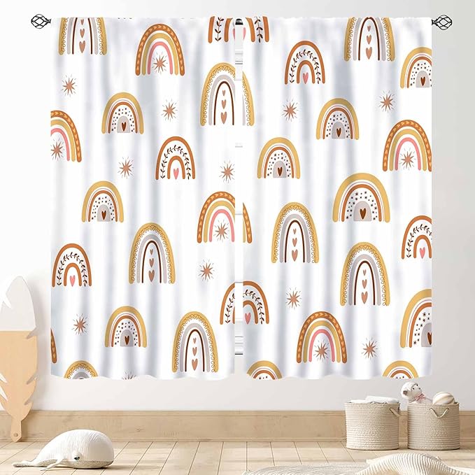 Boho Rainbow Curtains, Kids Girls Baby Cute LovelyRetro Vintage Rainbow Pastel Aesthetic Bohemian Window Curtains for Classroom Bedroom Living Room Nursery Playroom Drapery 2 Panels Set, 63"x72" Inch