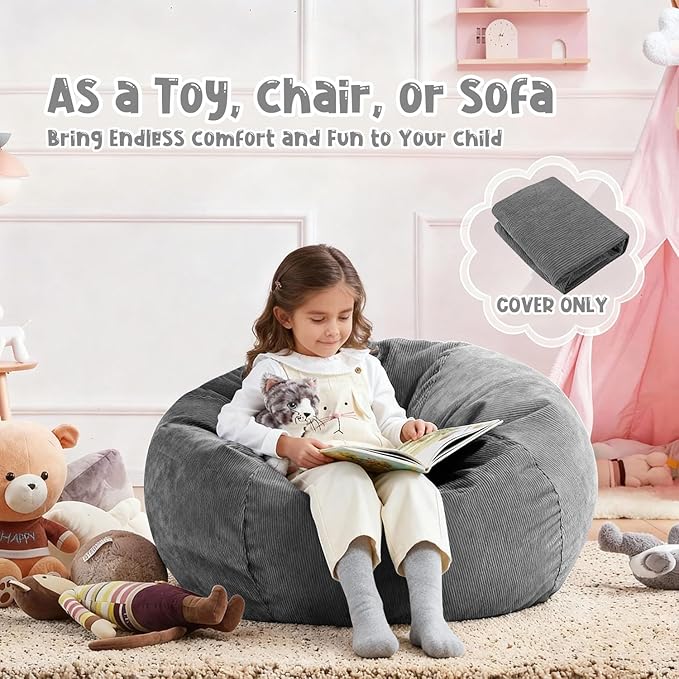 Nobildonna Bean Bag Chair Cover (No Filler) for Kids and Adults,Beanbag Stuffed Animal Storage Without Filling Plush Toys Holder and Organizer Soft Premium Corduroy 200L