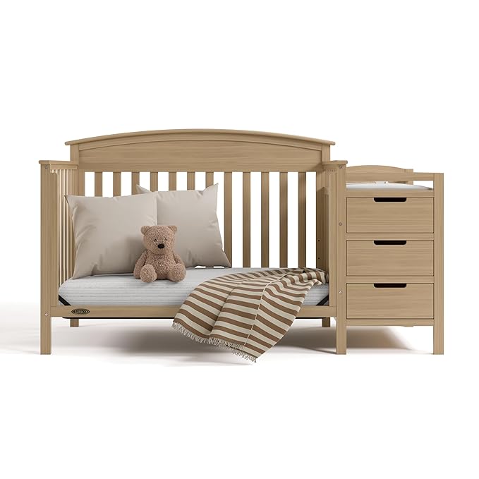 Graco Benton 4-in-1 Convertible Crib and Changer (Driftwood) – GREENGUARD Gold Certified, Crib & Changing Table Combo, Water-Resistant Changing Pad, Converts to Toddler Bed, Daybed and Full-Size Bed