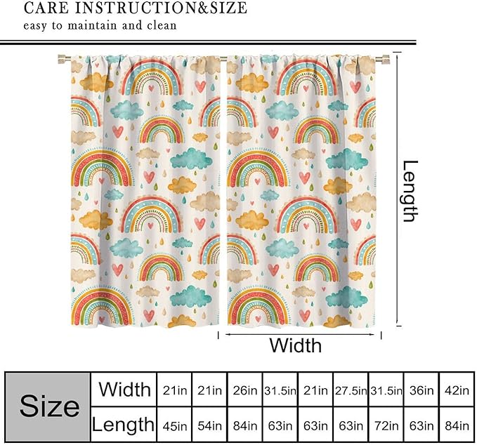 Boho Rainbow Curtains for Kids Nursery Colorful Floral Sun Star Clouds Pastel Bohemian Pattern Print Window Drapes for Girl Bedroom Living Room Kitchen Decor,2 Panel Set,42Wx54H Inch Blackout