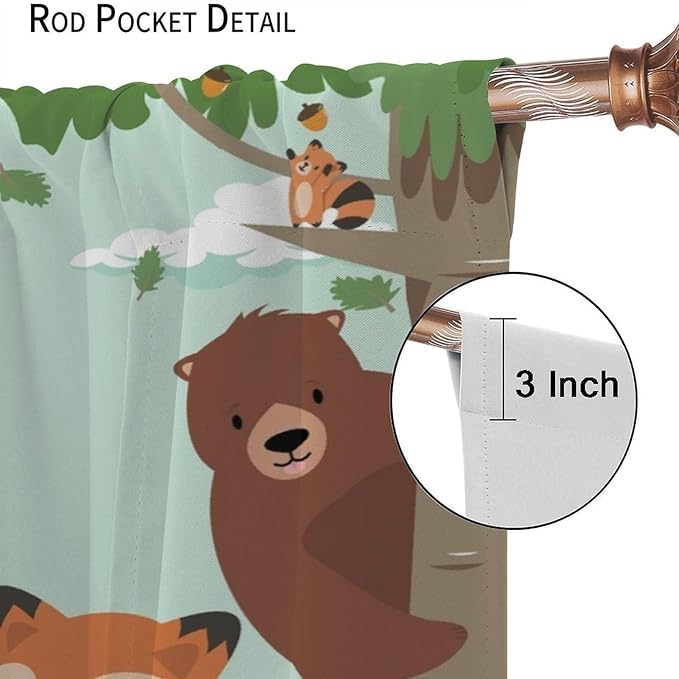 Forest Animals Curtains Colorful Forest Cartoon Cute Fox Bear Giraffe for Kids Boys Girls Nursery Bedroom Living Room Blackout Rod Pocket Decoration Window Drapes 2 Panels W31.5xL72in