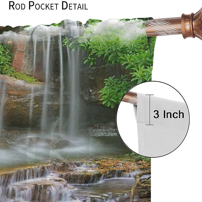 Waterfall Blackout Window Curtains, Rocky Waterfall to Pond Running Off Scenic Nature Themed Picture Print Window Drapes, for Living Room Bedroom 72x63in 2 Panels