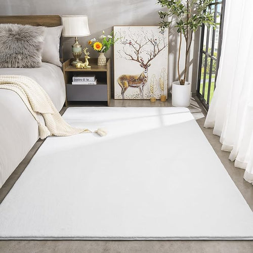 Amearea Large Modern Area Rugs for Bedroom Living Room, 5x8 Feet White Thickened Memory Foam Rug, Fluffy Indoor Washable Rugs Non Slip Minimalist Carpet for Boys Girls Dorm Nursery Room Decor