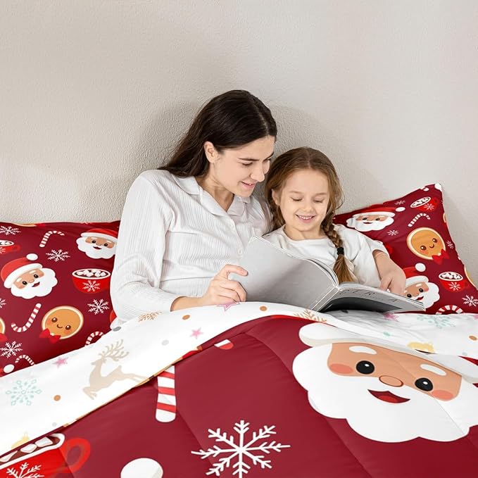 Feelyou Merry Christmas Comforter Set King Size Santa Claus Bedding Set for Kids Boys Girls Gingerbread Man Duvet Quilt Snowflake Bedroom Decor Microfiber 3 Pcs with 2 Pillow Cases