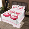Cherry Bowknot Kids Bedspread King Size,Geometric Plaids Grids Patchwork Fashion Coverlet Set,Girls Women Room Decor,Bow Tie Princess Dreamy Quilted Coverlet,Pink Cute Bedding Quilt,2 Pillowcases