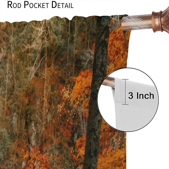 Autumn Waterfall Blackout Windows Curtains, Rustic Farmhouse Fall Forest Landscape Window Drapes, for Living Room Bedroom 63" W X 63" L