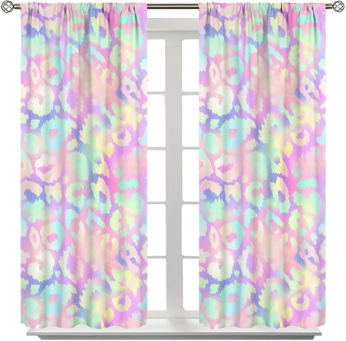 Colorful Leopard Curtains, Cheetah Safari Modern Rainbow Leopard Design Window Curtains for Bedroom Living Room Boys Kids Room 63" W X 72" L