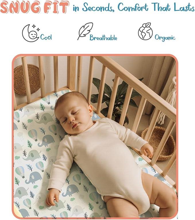 Threadmill Organic Baby Crib Sheets for Boys & Girls | 100% Organic Cotton Fitted Crib Sheet for Standard Crib Mattress | 2 Pack Unisex Cozy Toddler Sheets, Machine Washable | Whomie