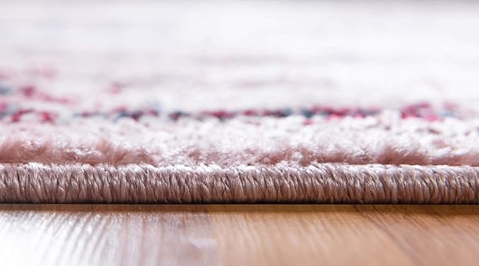 Rugs.com Charleston Collection Rug – 5 Ft Round Pink Low-Pile Rug Perfect for Kitchens, Dining Rooms