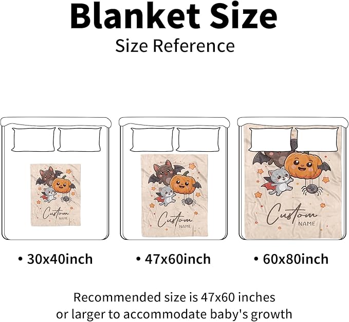 Personalized Halloween Blanket for Baby Boys Girls, Custom Baby Blanket with Name, Pumpkin Bat Pattern Soft Minky Dot Blanket, Halloween Decor Christmas Birthday Gifts for Kids Toddlers