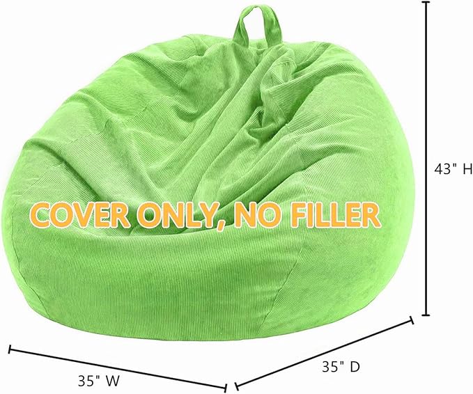 Nobildonna 3 ft Bean Bag Chair Cover (No Filler) 35"×43" Large Stuffed Animal Storage Bean Bag Washable Big Beanbag Chair Cover Premium Corduroy Bean Bag Cover for Adults,Kids,Fruit Green 300L