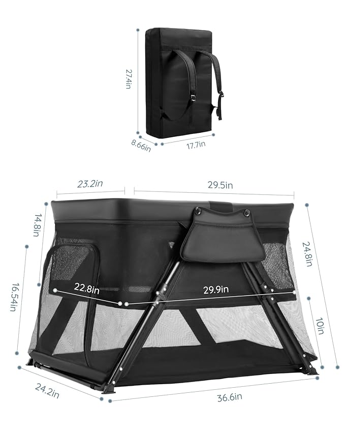 Lilian&Gema 2-in-1 Travel Crib, Portable & Foldable Crib with Backpack, Lightweight Baby Travel Playpen with Thick Mattress for Babies & Toddlers, Baby Travel Essential