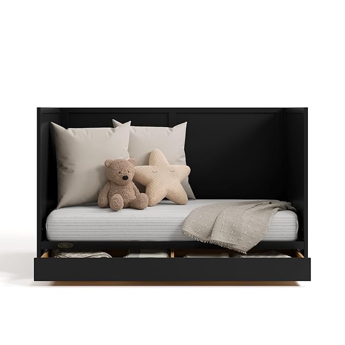 Graco Theo Convertible Crib with Storage Drawer (Black) – GREENGUARD Gold Certified with Drawer, Converts to Toddler Bed, Fits Standard Crib Mattress