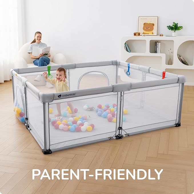 Foldable Baby Playpen,Portable Playpen for Babies and Toddler, 59 * 71 Inch Kids Travel Play Pen with 4 Handlers,Carry Bag,Large Lighgtweight Baby Play Yard for Indoor&Outdoor,Light Gray