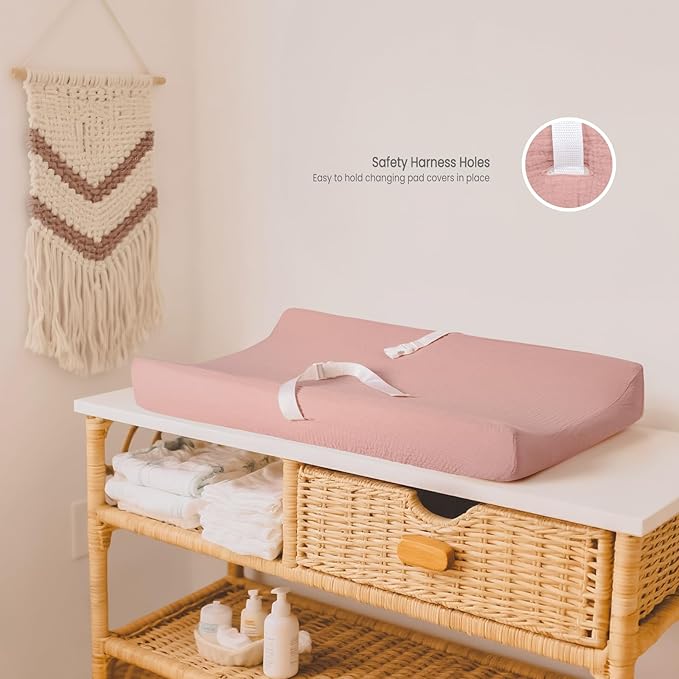 lulumoon Muslin Changing Pad Cover: 2-Pack Soft Breathable Cotton Boho Floral Print for Baby Girls - Nursery & Baby Shower