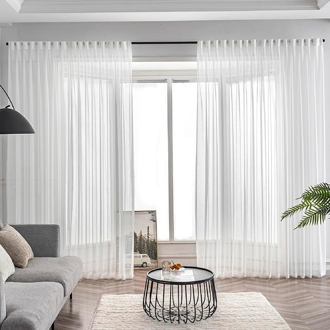 Off White Pinch Pleated Sheer Curtains 84 Inches Long 1 Panel, 50 Inch Width, Thin Textured Linen Look Sliding Glass Door Curtain, Rustic Living Room Drapes, Window Treatments Decor