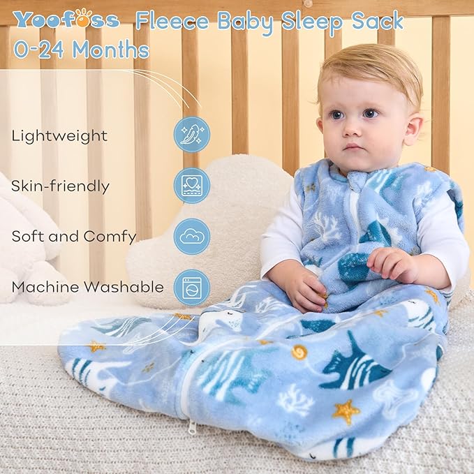 Yoofoss Fleece Baby Sleep Sack 2 Pack 1.5 Tog Baby Wearable Blanket with 2-Way Zipper