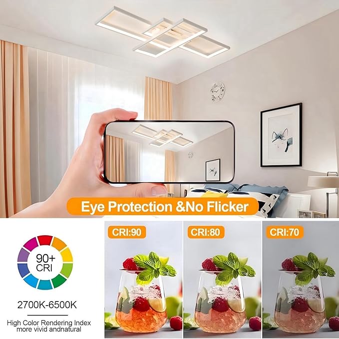 Modern Dimmable LED Ceiling Light Fixture,With remote control 3 Color Selectable Flush Mount Ceiling Lamp Ceiling Lights for sitting room Kitchen Bedroom Hallway Porch (White,31.5*17.7*3.5 IN)