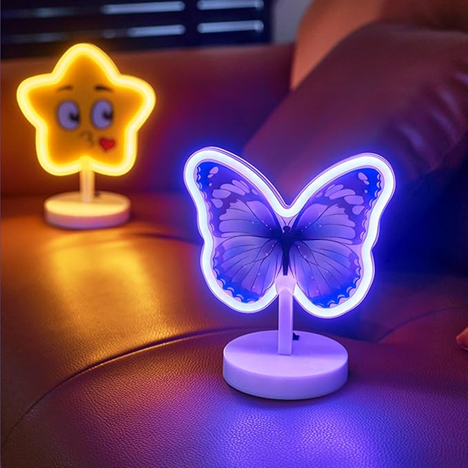 Purple Butterfly Neon Sign - USB/Battery with Button, Girls Bedside Lamp, Birthday Gift for Teen Butterfly LED Neon Sign Night Lights Purple Fairy Party Decor Instagram Photo Prop Girls Room Decor