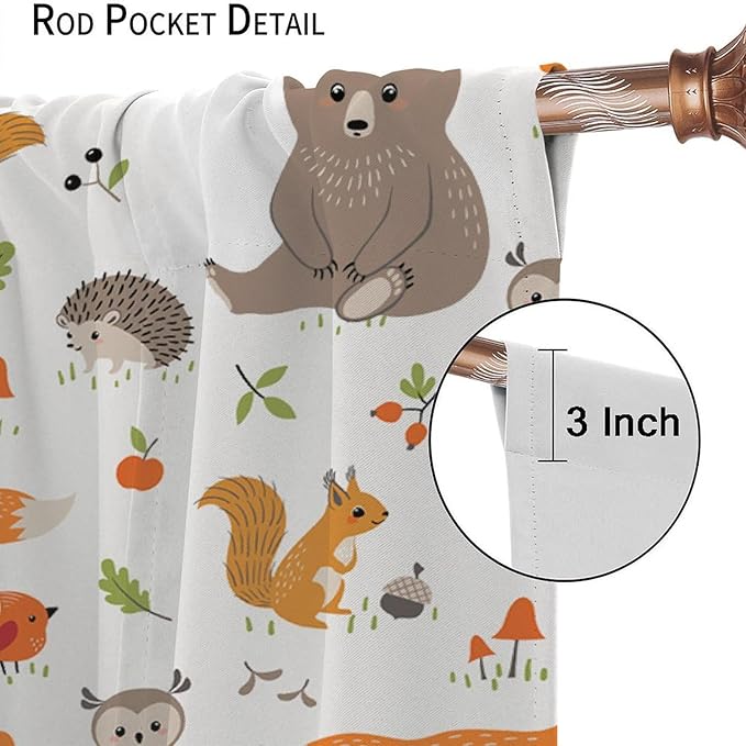 Forest Animal Curtains for Kids, Cartoon Safari Woodland Animals Window Treatments Cute Wild Jungle Bear Fox Deer Bear Window Drapes for Girls Boys Nursery Toddler Bedroom 84x84in