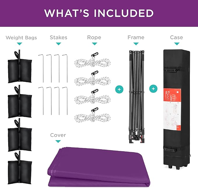 Best Choice Products 12x12ft 1-Person Setup Pop Up Canopy Tent Instant Portable Shelter w/ 1-Button Push, Case, 4 Weight Bags - Amethyst Purple